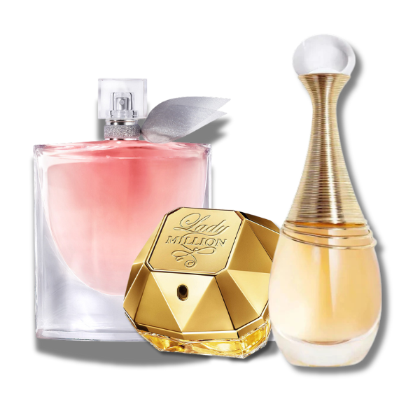3 Parfums Paco Rabanne LADY MILLION (Eau de Parfum), Dior J'ADORE (Eau de Parfum) and Lancôme LA VIE EST BELLE (Eau de Parfum) 3.4 oz