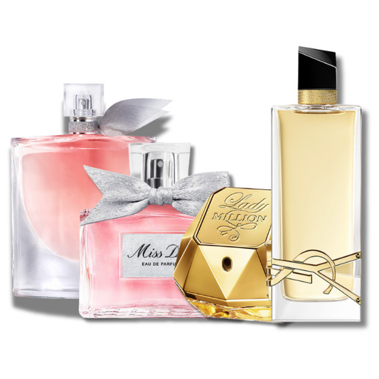 4 Parfums Paco Rabanne LADY MILLION (Eau de Parfum), Dior MISS DIOR (Eau de Parfum), Yves Saint Laurent LIBRE(Eau de Parfum) and Lancôme LA VIE EST BELLE (Eau de Parfum) 3.4 oz